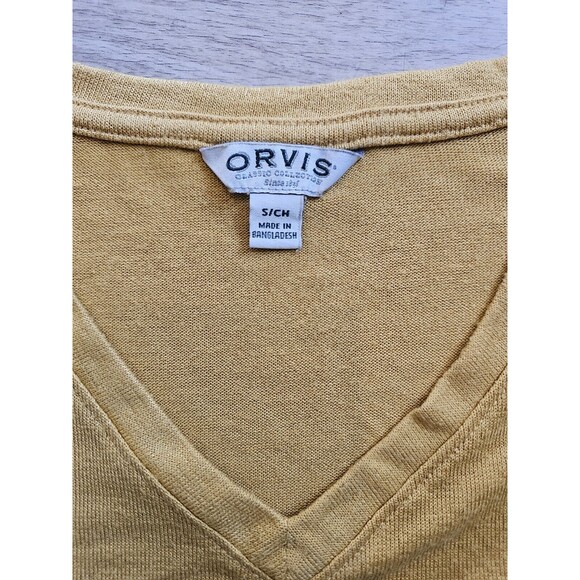 Orvis Shirt Womens Small Mustard Yellow Cap Short Sleeve V-Neck - Picture 2 of 6